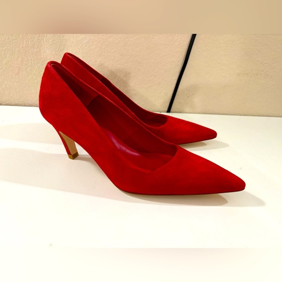 NWOT Good American The Icon Red Suede Pointed Toe 2.75” Pumps - Picture 1 of 9